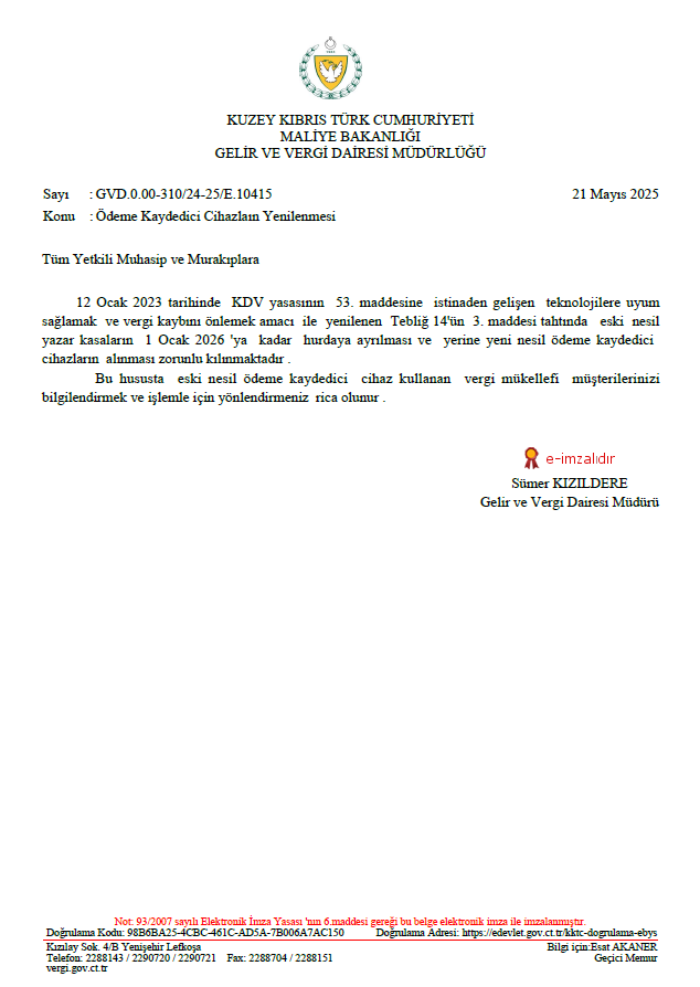 Ödeme Kaydedici Cihazların Yenilenmesi